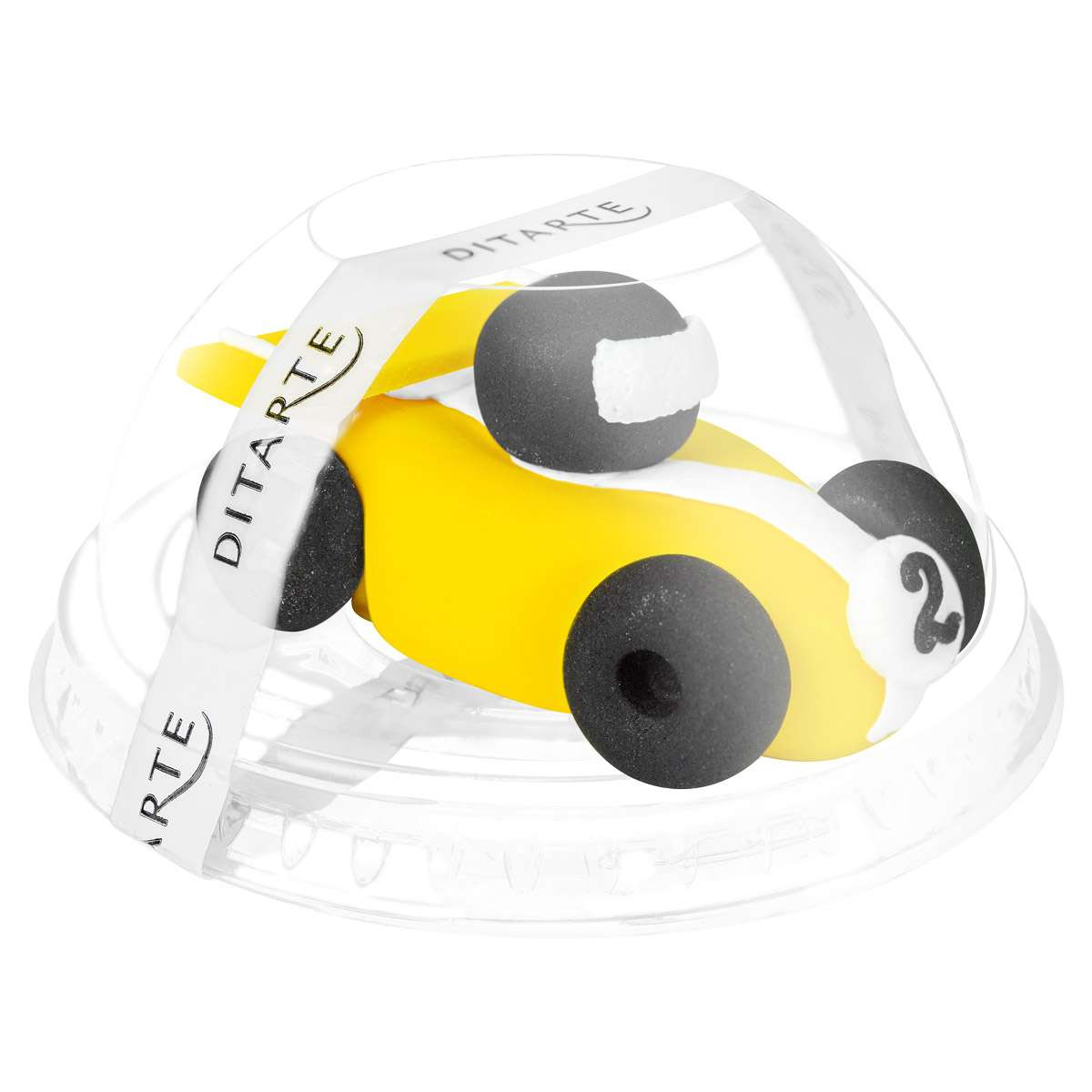 Dekoracyjna figurka samochodu żółtego na tort zbliżenie detali