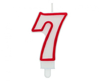 #SC1 Świeczka cyferka "7", czerwony kontur 7 cm