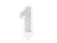 Świeczka urodzinowa Cyferka 1, srebrny, 7cm