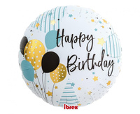 #BFK Balon Ibrex Hel, okrągły 14", Happy Birthday Balloons, packed