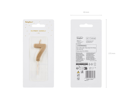 Świeczka urodzinowa Cyferka 7, 4.5 cm, złoty Party Deco