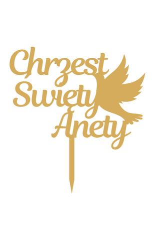 Topper na chrzest święty personalizowany Chrzest Święty + imię + gołębica