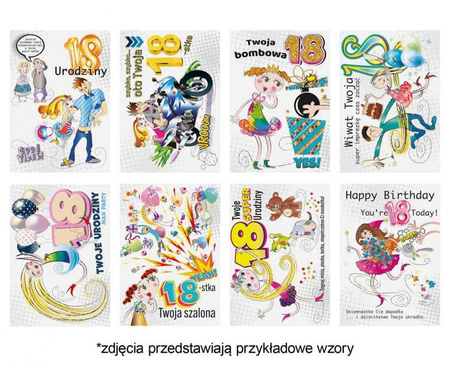 #ZK Laurka z brokatem B6B 117x167 Urodziny 18-stka zest. 643 Grafika - Chłopak, Dziewczyna, Humor