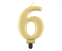 #SC11 Świeczka B&C cyferka 6, metalik złota, 8,0 cm