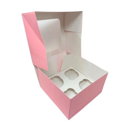 Pudełko na 4 muffinki babeczki 18x18x10 cm RÓŻOWE