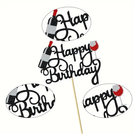 Topper na tort HAPPY BIRTHDAY KIELISZEK WINA WINO