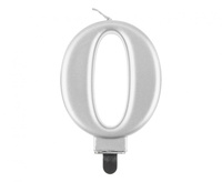 #SC8 Świeczka B&C cyferka 0, metalik srebrna, 9 cm