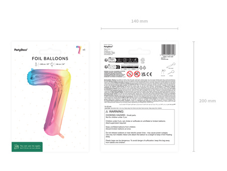 Balon foliowy Cyfra ''7'', 86cm, pastelowy tęczowy