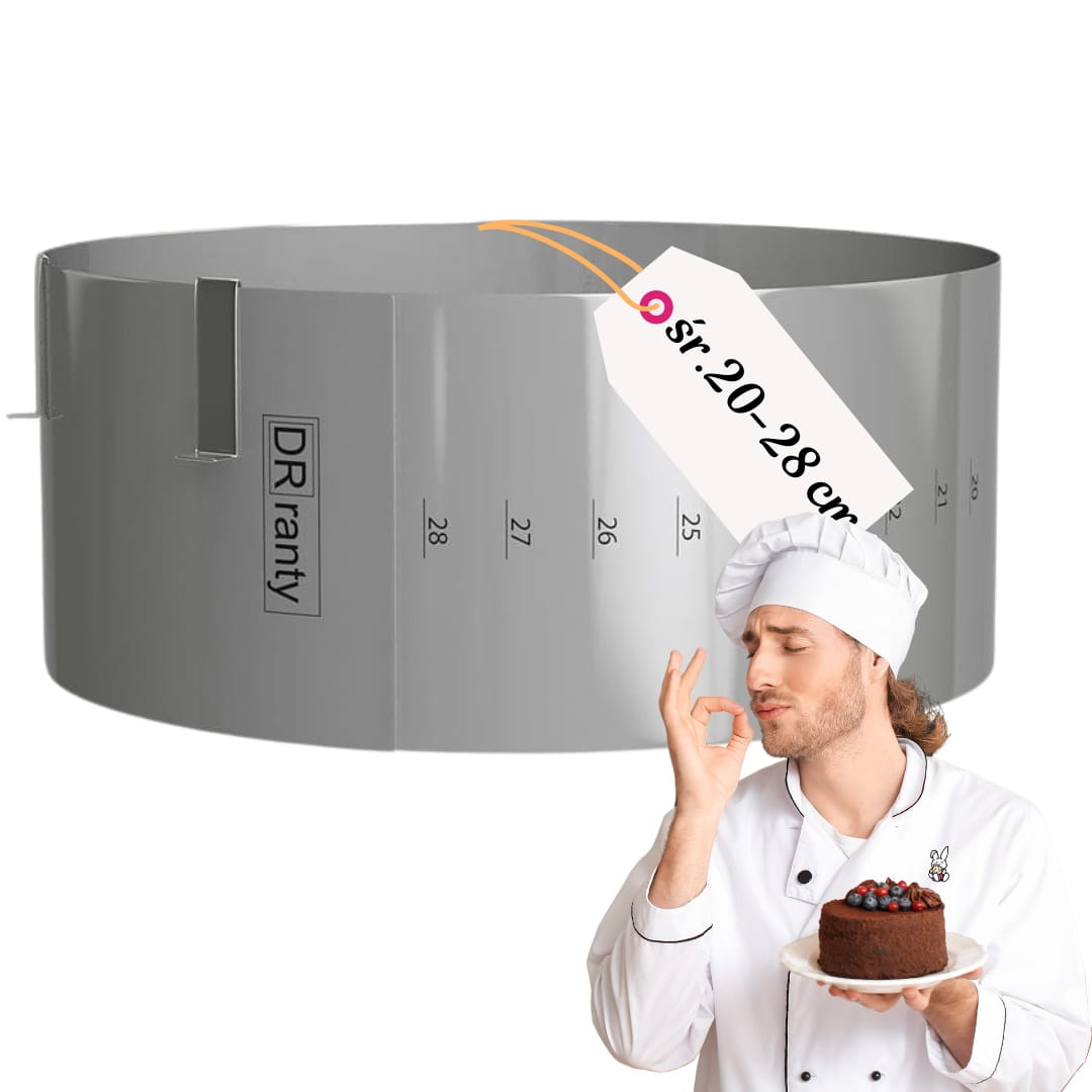 Regulowany rant do tortów z podziałką, wysokość 12 cm, średnica 20-28 cm