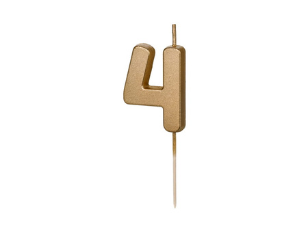 Świeczka urodzinowa Cyferka 4, 4.5 cm, złoty Party Deco