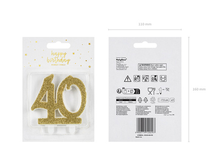 Świeczka urodzinowa liczba 40, złoty 7.5cm