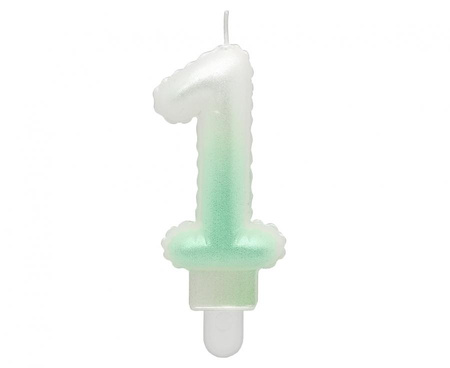 #SC20 Świeczka cyferka 1, ombre, perłowa biało-zielona, 7 cm KK