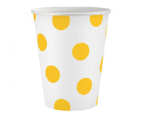 #ZKU_GD Kubeczki pap. białe, groszki żółte, certyfikat FSC, 250 ml, 6 szt. KK