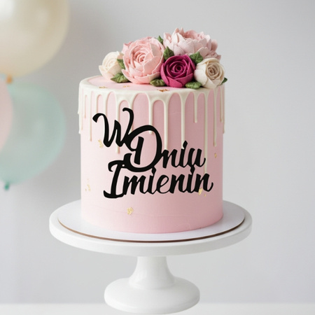 Decor topper na bok tortu W DNIU IMIENIN + personalizacja koloru