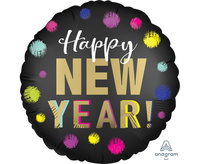 #BFK Balon foliowy 18" CIR "Happy New Year" w kropki, zapakowany