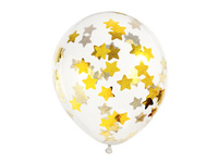 Balony z konfetti - gwiazdki, 30cm, złoty (1 op. / 6 szt.)