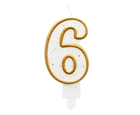 #SC2 Świeczka B&C cyferka "6", złoty kontur, 9 cm
