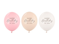 Balony 30 cm, Happy Birthday, mix różowy (1 op. / 50 szt.)