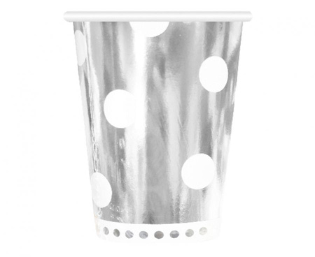 #ZKU_GD Kubeczki papierowe B&C Groszki, srebrne, 266 ml, 6 szt. KK