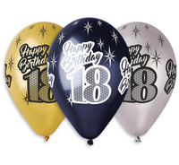 #BL Balony Premium Happy Birthday 18, metaliczne, 12 cali / 6 szt.