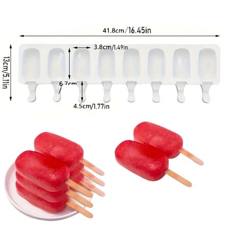 Forma silikonowa do lodów na patyku cakesicles KLASYCZNE 8 gniazd 41x13 cm