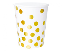 #ZKU_GD Kubeczki pap. białe, Groszki złote, 250 ml/ 6 szt.