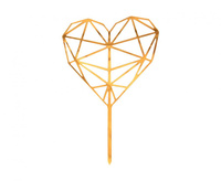#DETO Dekoracja akrylowa na tort Diamond Heart, złota, 16x10 cm