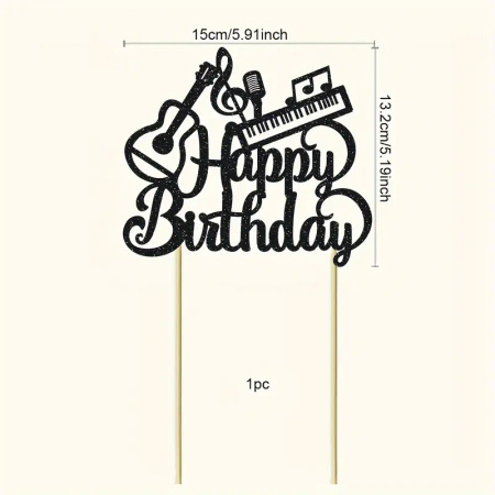 Topper na tort Happy Birthday MUZYKA PIANINO GITARA