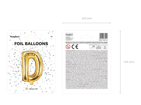 Balon foliowy Litera ''D'', 35cm, złoty