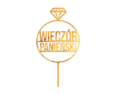 #DETO Dekoracja akrylowa na tort Wieczór Panieński, złota, 10x18 cm
