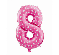#BFC48 Balon foliowy "Cyfra 8", różowa w serca, 61 cm KK
