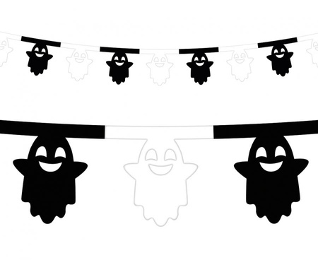 Girlanda papierowa Duszki 3,6 m — biało‑czarna dekoracja Halloween