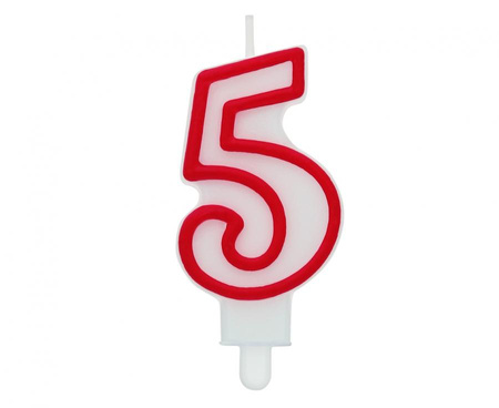 #SC1 Świeczka cyferka "5", czerwony kontur 7 cm