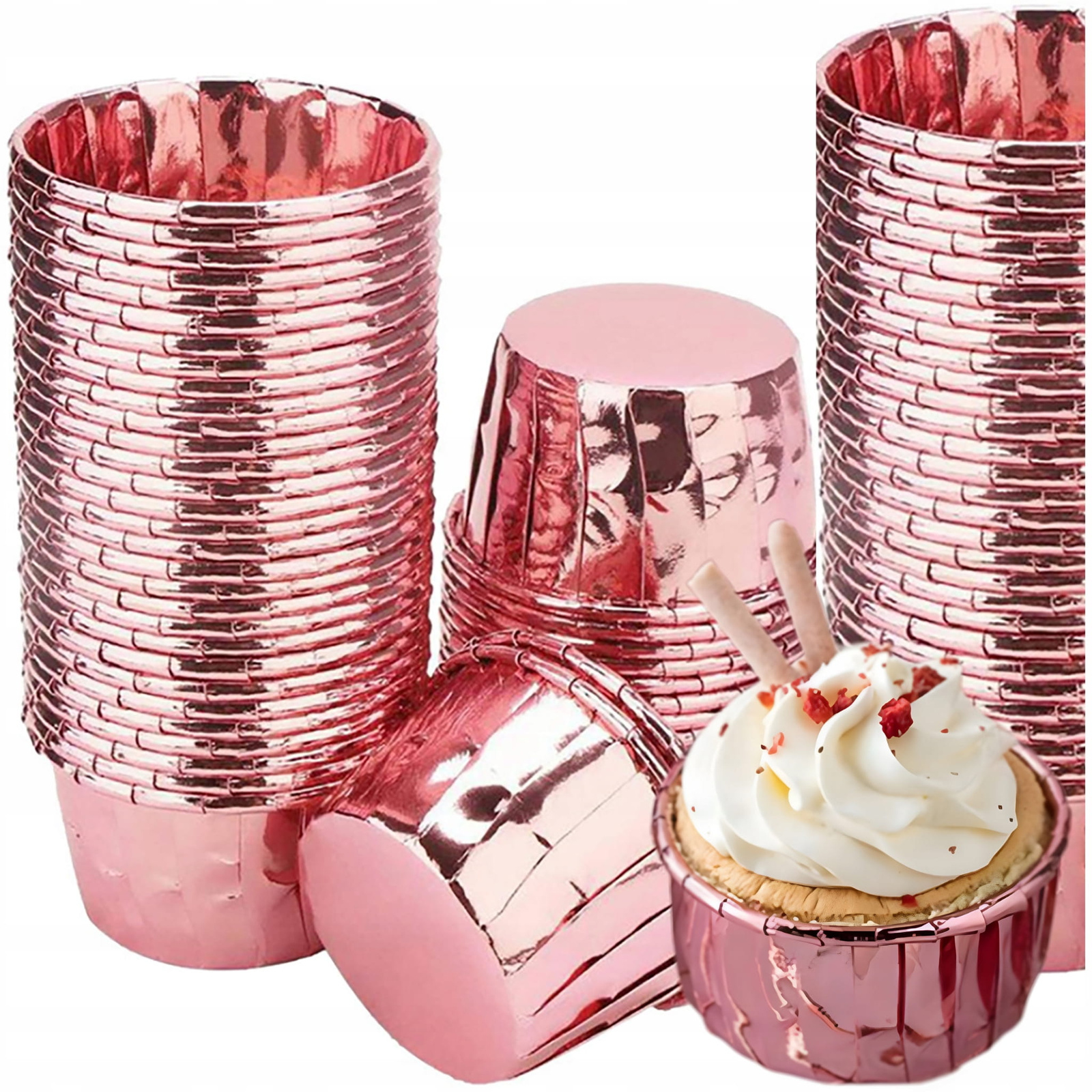 Papilotki do muffinek kubeczki różowe metaliczne – opakowanie 50 sztuk