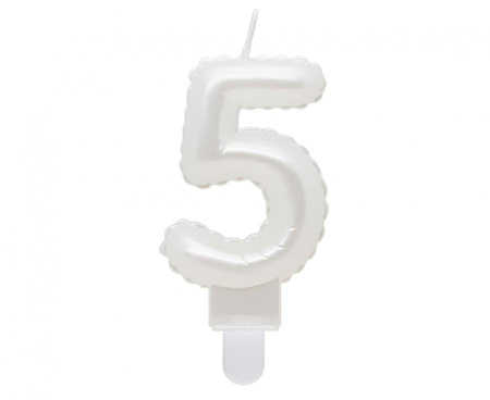 #SC6 Świeczka B&C cyferka 5, perłowa biała, 7 cm KK