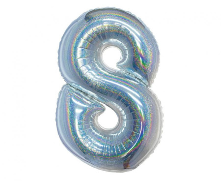 #BFC23 Balon foliowy B&C, Cyfra 8, holograficzna srebrna, 76 cm KK