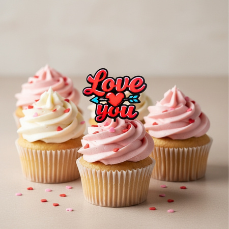 Zestaw 2 szt. mini topperków na muffinki bento cake 55x40 mm SERCE LOVE YOU WALENTYNKI WZ.I