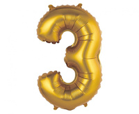 #BFC11 Balon foliowy "Cyfra 3", złota, matowa, 35 cm KK