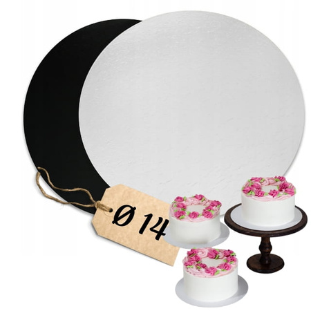 Dwustronny podkład pod ciasto 14 cm CZARNO - BIAŁY  10 szt. POD TORT PIĘTROWY BENTO TORTY