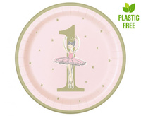 #ZTA Talerzyki papierowe Ballerina, różowo-złote, 1st birthday, 23 cm, 8 szt.(plastic-free) KK