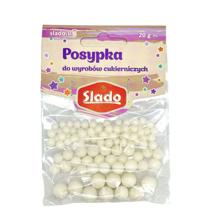 Perełki cukrowe BIAŁE PERŁOWE 20g Slado