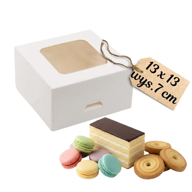 Pudełko na ciasto z oknem 13x13x7 cm białe widok z góry