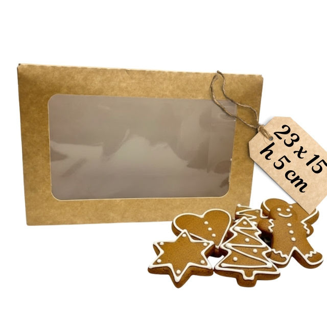 Pudełko na pierniczki i ciasteczka KRAFT 23x15x5 cm z przykładową aranżacją prezentową