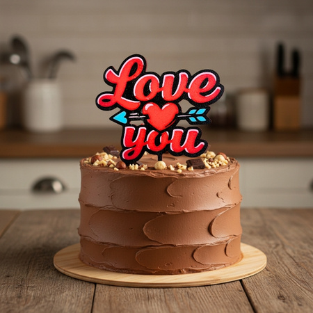 Topper na tort 16x11 cm SERCE LOVE YOU WALENTYNKI WZ.I