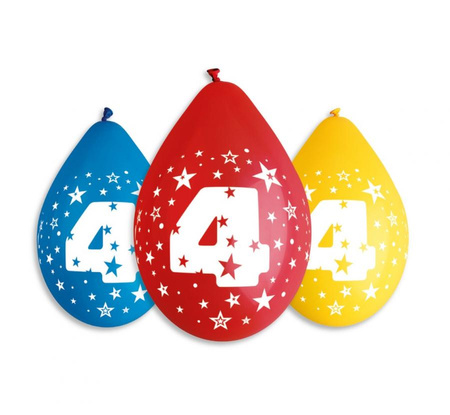 #BL Balony 12" z nadr. "4", pastel mix / 5 szt. (wiszące) KK