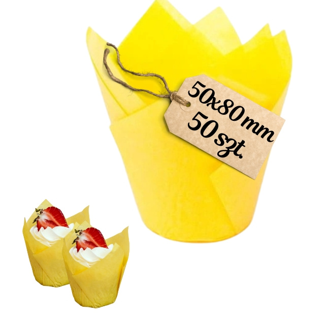 Papilotki do muffinek tulipan żółte 50x80 mm 50 szt. – widok z góry
