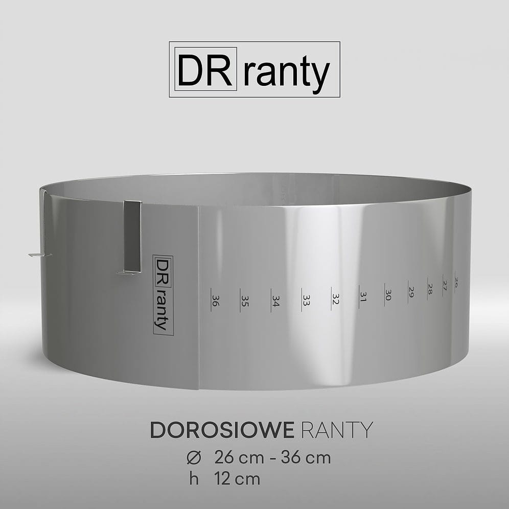 Regulowany rant cukierniczy z podziałką – widok zbliżeniowy na łączenie i spinki