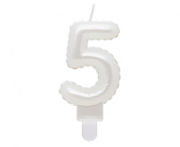 #SC6 Świeczka B&C cyferka 5, perłowa biała, 7 cm KK