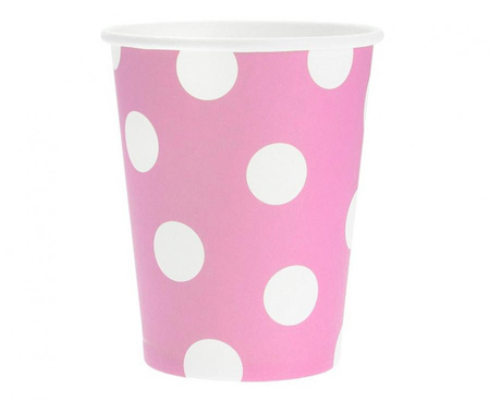#ZKU_GD Kubeczki pap. różowe, groszki białe, 270ml/6 szt.