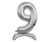 #BFC5 Balon foliowy B&C Cyfra stojąca 9, srebrna, 74 cm
